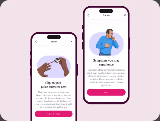 Two smartphone screens from the Evinova Remote Patient Monitoring app showing symptom tracking tasks.